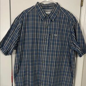Columbia Blue and Tan Plaid Casual Shirt